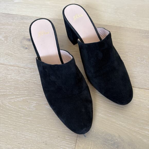J Crew Black Suede Block Heeled Mules Women's Size 10 Shoes - Picture 6 of 9